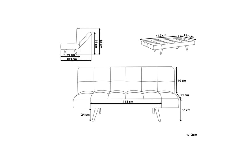 Vuodesohva Ingaro 182 cm - Harmaa - Huonekalut - Sohva - Vuodesohva - 3 istuttava vuodesohva