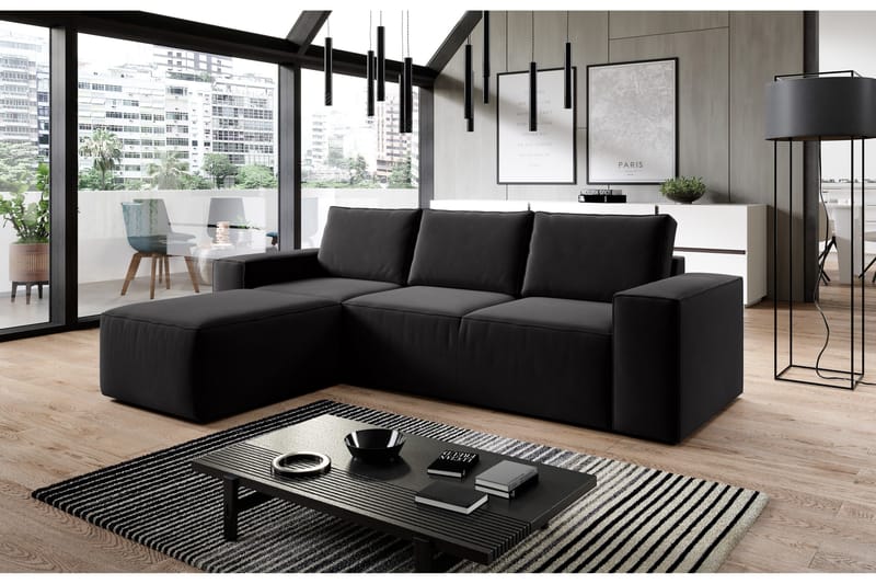 Vuodesohva Kandari Divaanilla - Musta - Huonekalut - Sohva - Vuodesohva