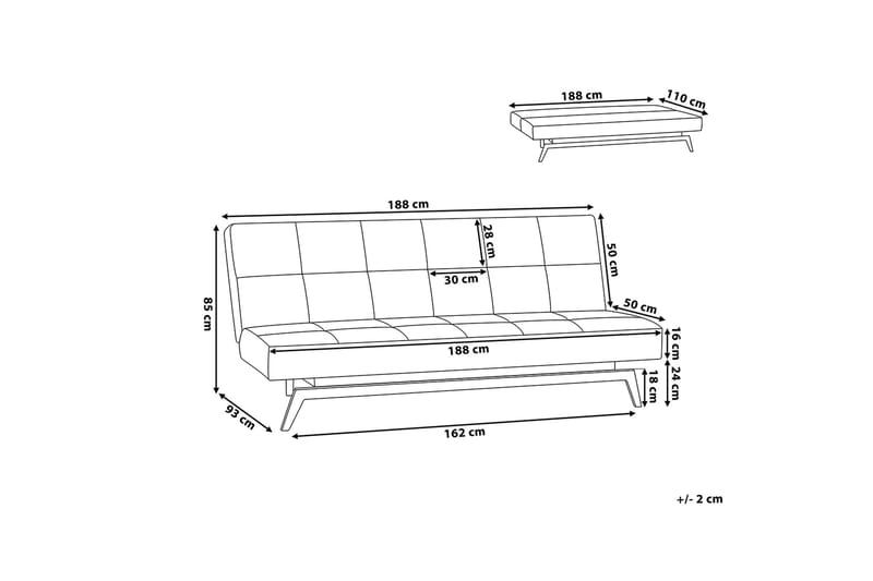 Vuodesohva Leeds 188 cm - Beige - Huonekalut - Sohva - Vuodesohva - 3 istuttava vuodesohva