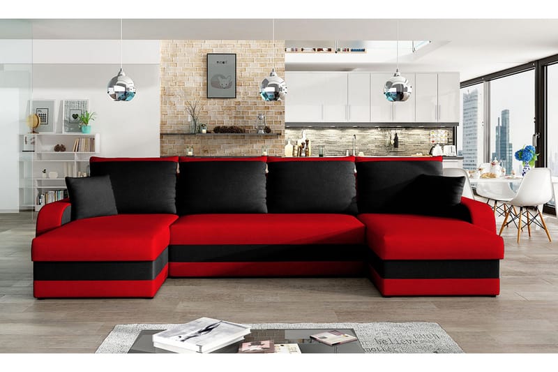 Vuodesohva Nyarp 4:n ist tupladivaanilla - Punainen/Musta - Huonekalut - Sohva - Vuodesohva