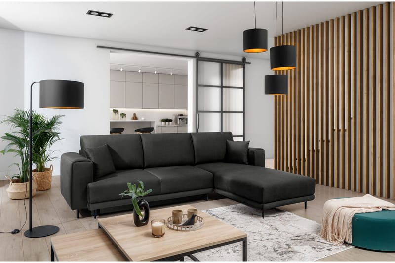 Vuodesohva Smithville divaanilla 3:n ist Säilytyksellä - Musta - Huonekalut - Sohva - Vuodesohva