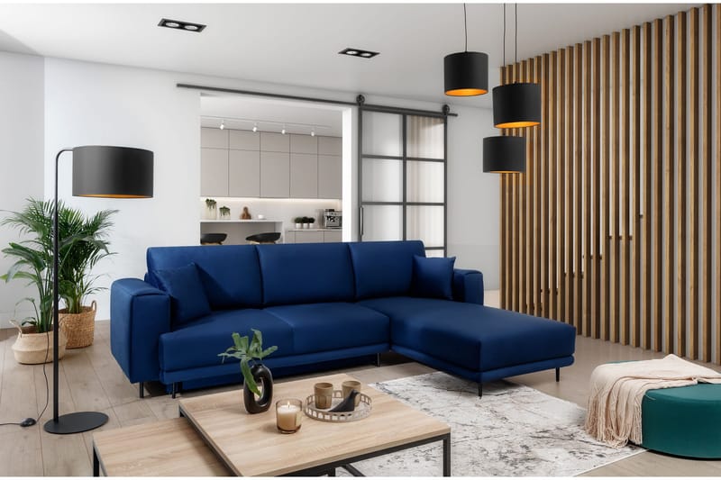 Vuodesohva Smithville divaanilla 3:n ist Säilytyksellä - Sininen - Huonekalut - Sohva - Vuodesohva