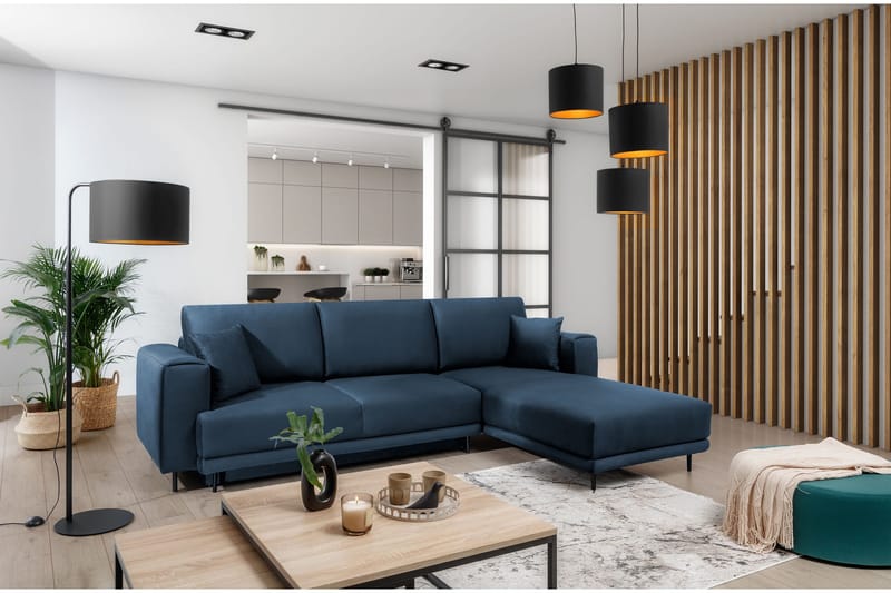 Vuodesohva Smithville divaanilla 3:n ist Säilytyksellä - Sininen - Huonekalut - Sohva - Vuodesohva