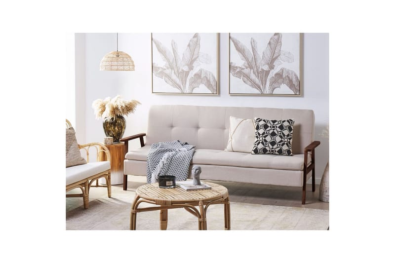 Vuodesohva Tjorn - Beige, tumma puu, 185x110 cm - Huonekalut - Sohva - Vuodesohva - 3 istuttava vuodesohva