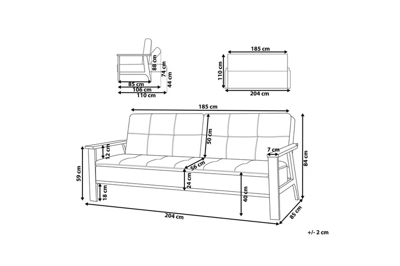 Vuodesohva Tjorn - Beige, vaalea puu, Beige, Vaalea puu, 185x110 cm - Huonekalut - Sohva - Vuodesohva - 3 istuttava vuodesohva