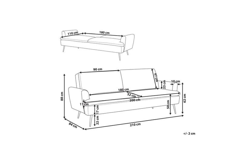 Vuodesohva Vettre - Valkoinen, kulta - Huonekalut - Sohva - Vuodesohva - 3 istuttava vuodesohva