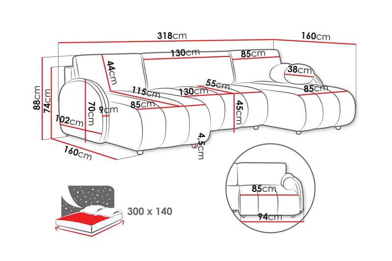 Zarania Vuodesohva 2 Hengen Divaani 3-Paikkainen - Huonekalut - Sohva - Vuodesohva