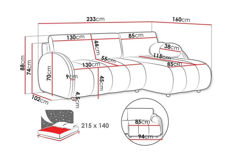 Zarania Vuodesohva 3-Istuttavalla Divaanilla - Vaaleanpunainen - Huonekalut - Sohva - Vuodesohva