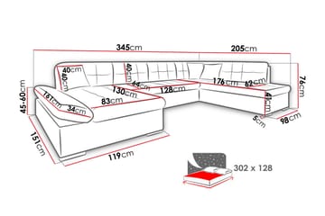 Zumar U-Vuodesohva 345x205x77 cm - Huonekalut - Sohva - Vuodesohva