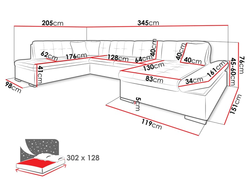 Zumar Vuodesohva divaanilla ja divaanilla 5istuttava - Ruskea - Huonekalut - Sohva - Vuodesohva
