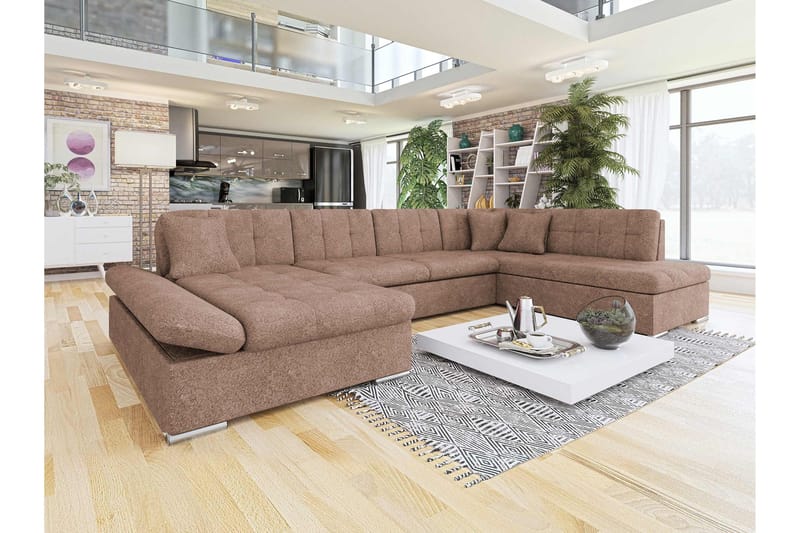 Zumar Vuodesohva Divaanilla ja Sjeslongilla 4-istuttava Bouclé - Vaaleanpunainen - Huonekalut - Sohva - Vuodesohva