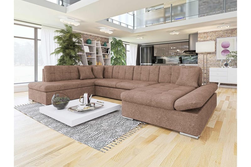 Zumar Vuodesohva Divaanilla ja Sjeslongilla 4-istuttava Bouclé - Vaaleanpunainen - Huonekalut - Sohva - Vuodesohva