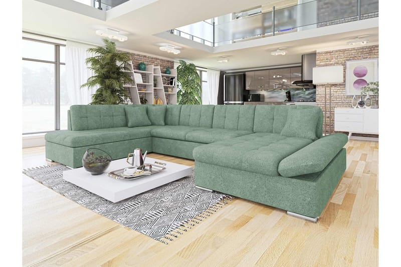 Zumar Vuodesohva Divaanilla ja Sjeslongilla 4-istuttava Bouclé - Vihreä - Huonekalut - Sohva - Vuodesohva