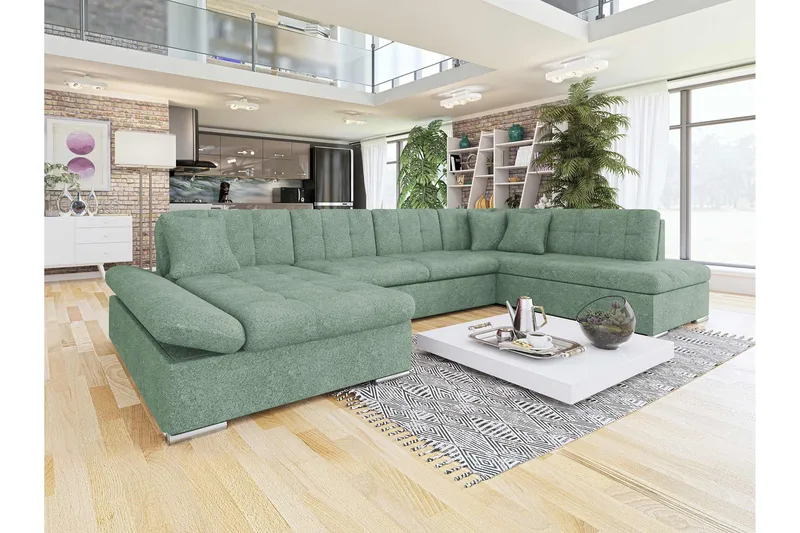 Zumar Vuodesohva Divaanilla ja Sjeslongilla 4-istuttava Bouclé - Vihreä - Huonekalut - Sohva - Vuodesohva