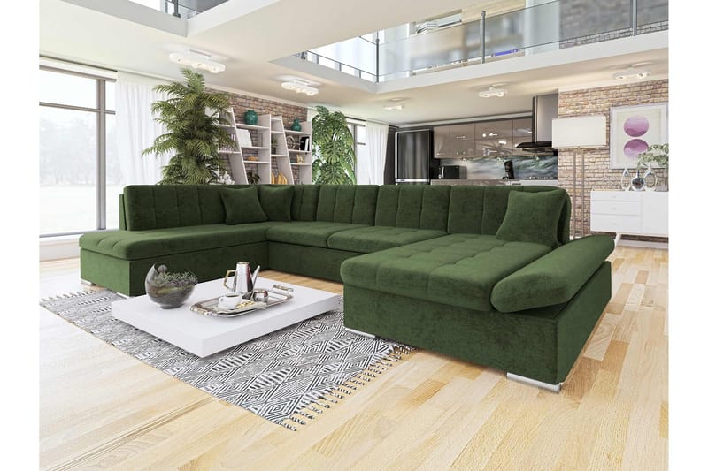 Zumar Vuodesohva Divaanilla ja Sjeslongilla 4-istuttava Chenille - Vihreä - Huonekalut - Sohva - Vuodesohva