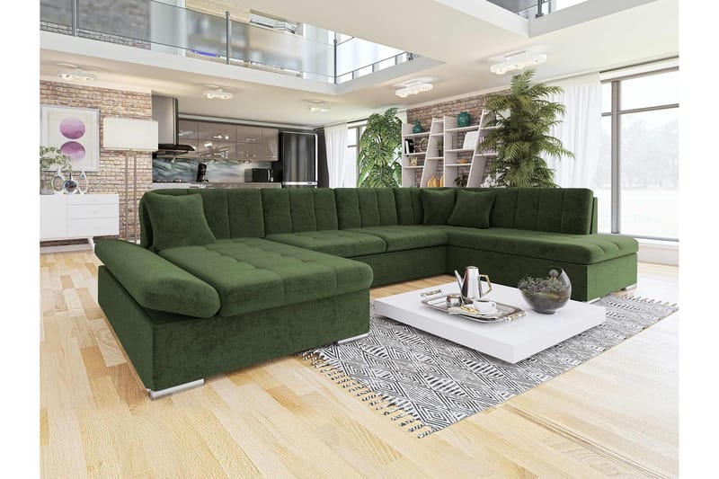 Zumar Vuodesohva Divaanilla ja Sjeslongilla 4-istuttava Chenille - Vihreä - Huonekalut - Sohva - Vuodesohva