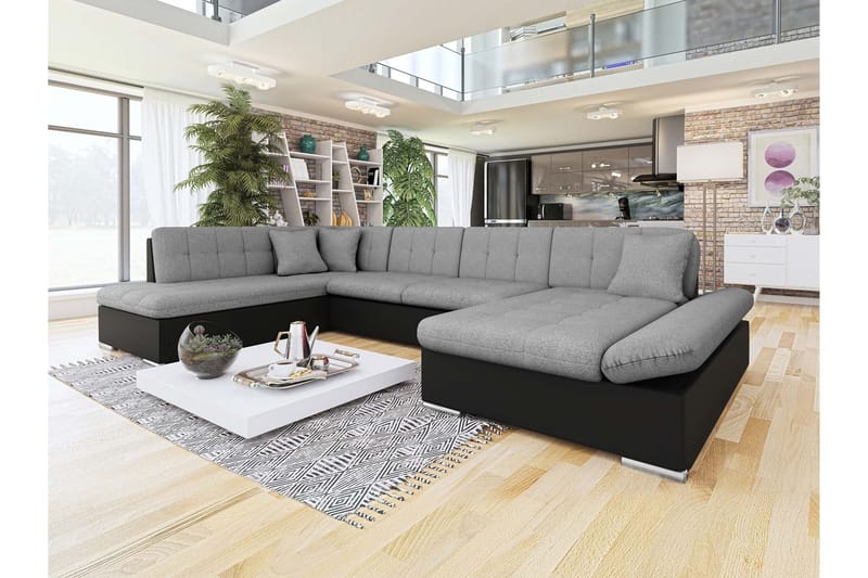 Zumar Vuodesohva Divaanilla ja Sjeslongilla 4-istuttava Keinonahka - Musta / Harmaa - Huonekalut - Sohva - Vuodesohva