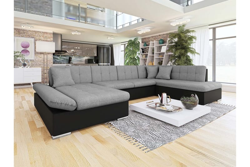 Zumar Vuodesohva Divaanilla ja Sjeslongilla 4-istuttava Keinonahka - Musta / Harmaa - Huonekalut - Sohva - Vuodesohva