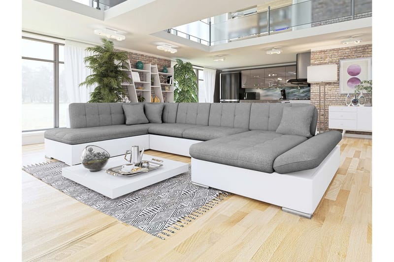 Zumar Vuodesohva Divaanilla ja Sjeslongilla 4-istuttava Keinonahka - Valkoinen / Harmaa - Huonekalut - Sohva - Vuodesohva