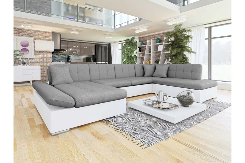 Zumar Vuodesohva Divaanilla ja Sjeslongilla 4-istuttava Keinonahka - Valkoinen / Harmaa - Huonekalut - Sohva - Vuodesohva