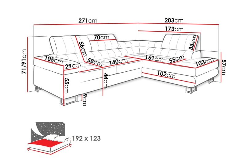 Warwick Vuodekulmasohva (lepotuoliosa), 3-istuttava - Rosa - Huonekalut - Sohva - Vuodesohva