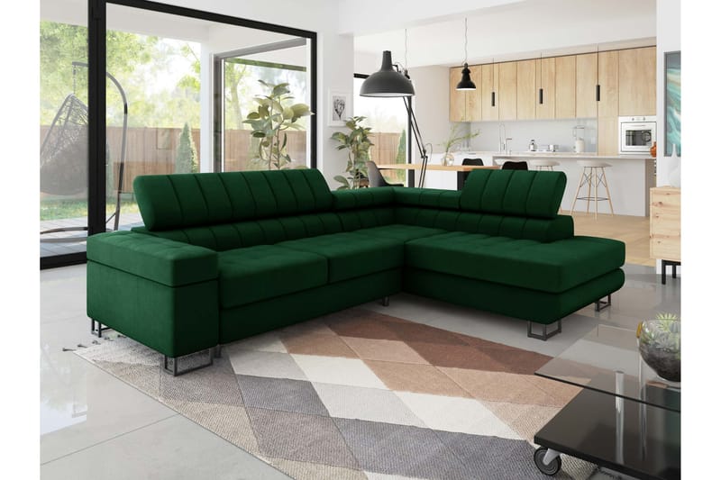 Warwick Vuodekulmasohva (lepotuoliosa), 3-istuttava - Vihreä - Huonekalut - Sohva - Vuodesohva