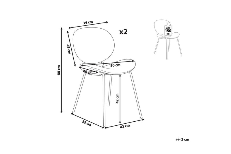 2 ruokatuolin setti Luana - Beige, musta/Sametti - Huonekalut - Tuoli & nojatuoli - Ruokapöydän tuolit