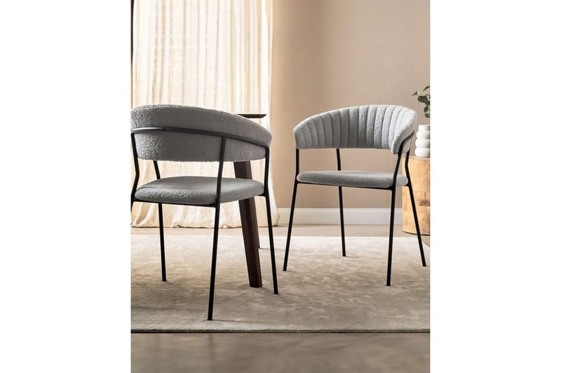 2 ruokatuolin setti Mariposa - Harmaa, musta/Bouclé - Huonekalut - Tuoli & nojatuoli - Ruokapöydän tuolit