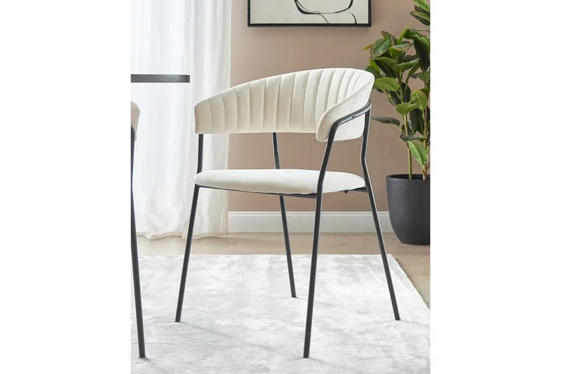 2 ruokatuolin setti Mariposa - Kermanvalkoinen, Musta/Sametti - Huonekalut - Tuoli & nojatuoli - Ruokapöydän tuolit