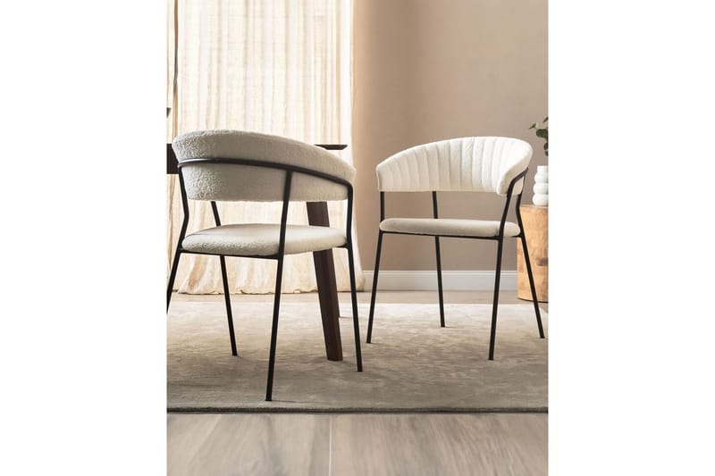 2 ruokatuolin setti Mariposa - Valkoinen, Musta/Bouclé - Huonekalut - Tuoli & nojatuoli - Ruokapöydän tuolit