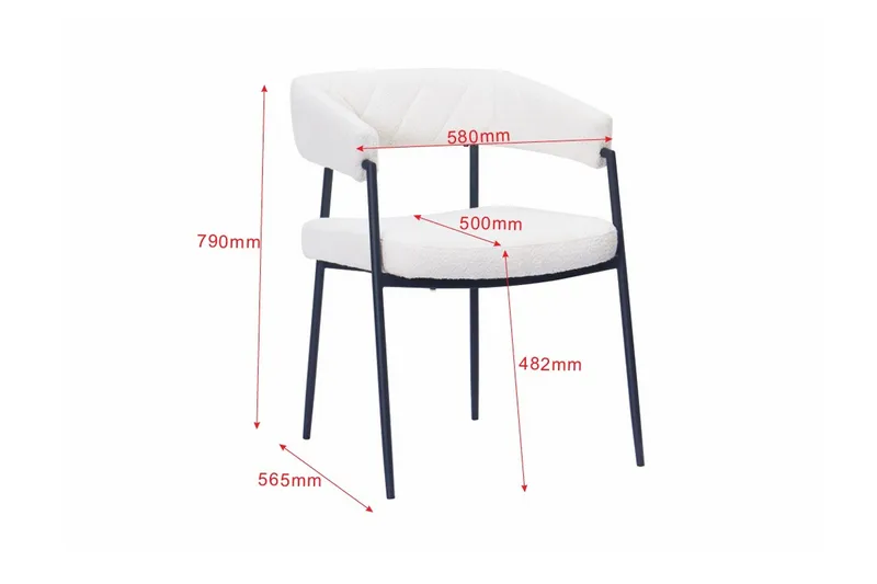 Ayana Ruokatuoli käsinojilla - Valkoinen buklee / Metallijalat musta - Huonekalut - Tuoli & nojatuoli - Ruokapöydän tuolit