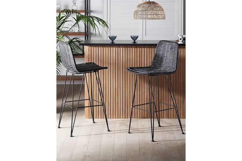 Barstol Beliani Cassita set om 2 Natur-Beige-Svart Black - Huonekalut - Tuoli & nojatuoli - Baarituoli