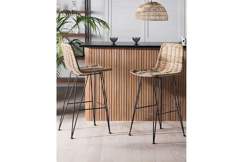 Barstol Beliani Cassita set om 2 Natur-Beige-Svart Natural - Huonekalut - Tuoli & nojatuoli - Baarituoli