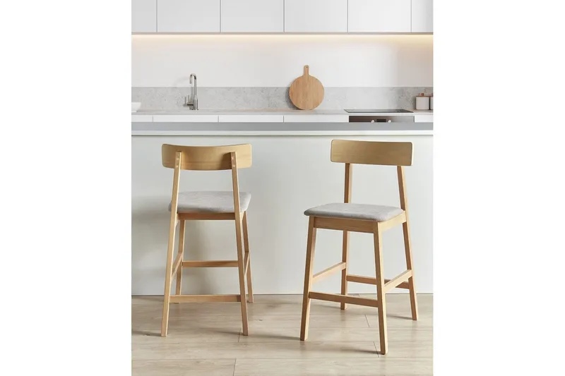 Barstol Beliani Isanti set om 2 Ljus Trä-Beige Taupe - Huonekalut - Tuoli & nojatuoli - Baarituoli