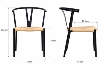 Elysia-ruokailu- ja keittiötuoli metallista, käsinojat ja punottu istuin - Musta - Huonekalut - Tuoli & nojatuoli - Ruokapöydän tuolit