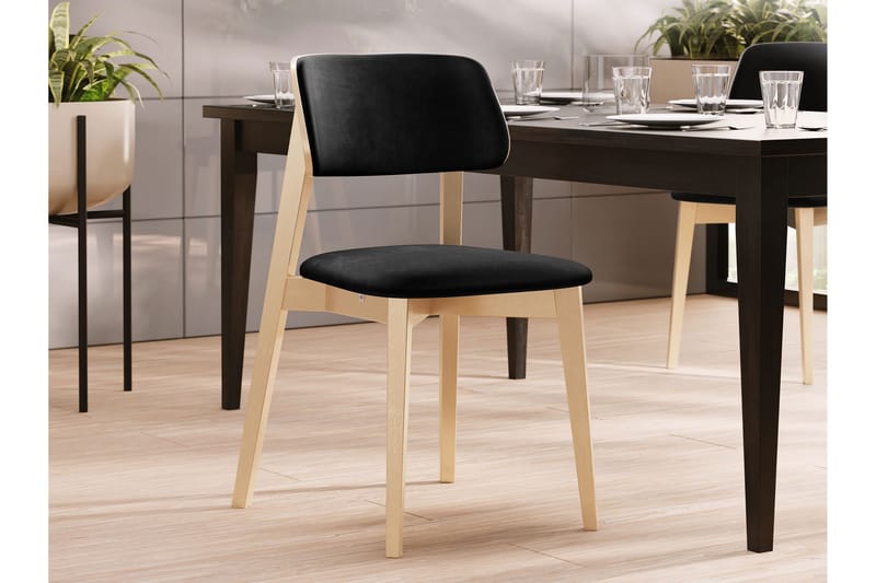 Ferrara ruokatuoli samettia puujalustalla - Musta|Beige - Huonekalut - Tuoli & nojatuoli - Ruokapöydän tuolit