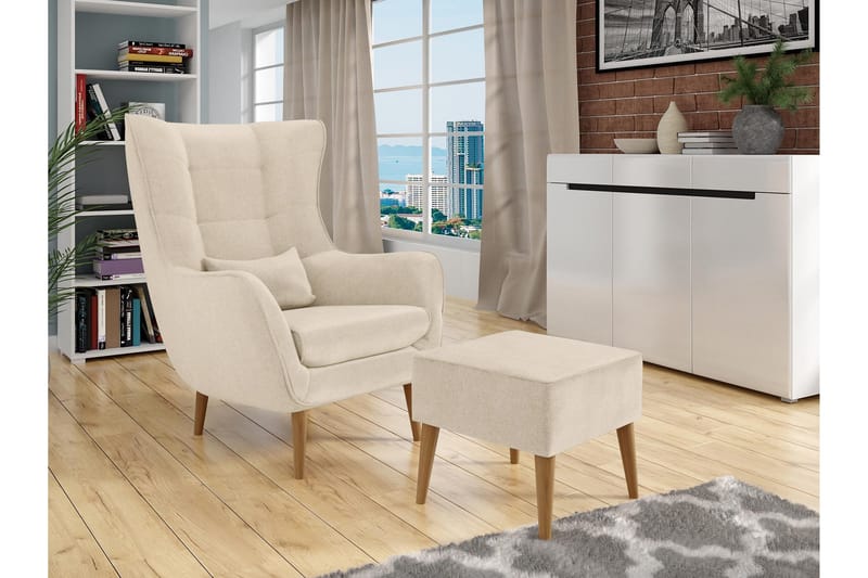 Gabi soikea nojatuoli kangasta puujaloilla - Beige - Huonekalut - Tuoli & nojatuoli - Nojatuoli & lepotuoli - Samettinojatuoli