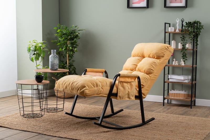 Gladfield soikea keinutuoli reclinerilla samettia metallirungolla - Keltainen - Huonekalut - Tuoli & nojatuoli - Pyörivät tuolit & keinutuoli