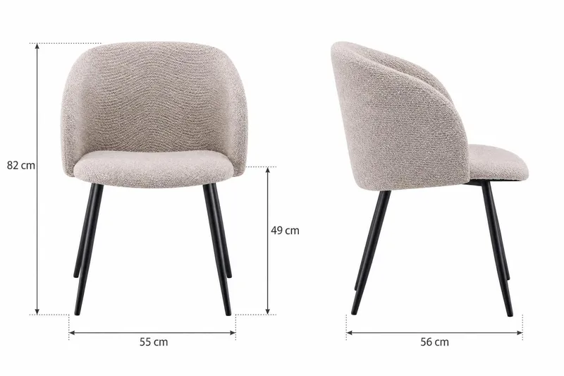 Greya-ruokapöydän tuoli käsinojilla - Beige buklee / mustat metallijalat - Huonekalut - Tuoli & nojatuoli - Ruokapöydän tuolit