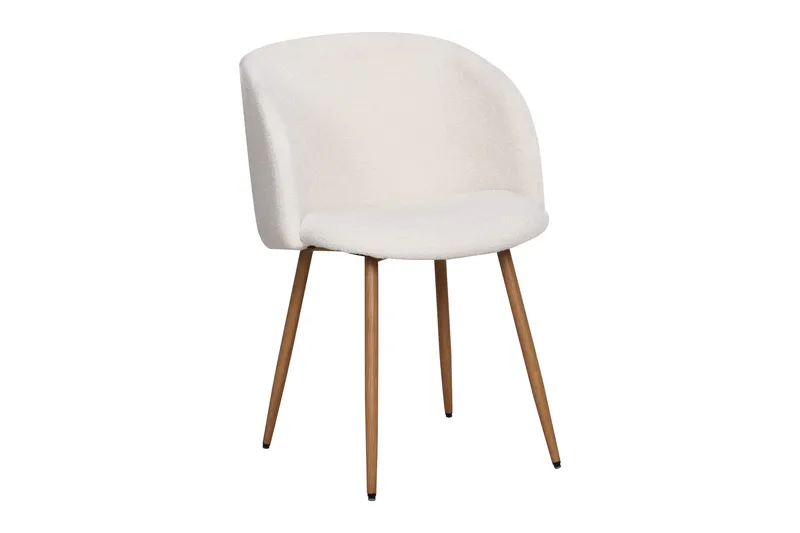 Greya Ruokapöydän tuoli käsinojilla, Valkoinen Bouclé / Metallijalat Ruskea