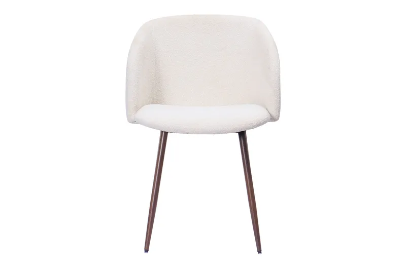 Greya-ruokapöydän tuoli käsinojilla - Valkoinen buklee / pähkinänväriset metallijalat - Huonekalut - Tuoli & nojatuoli - Ruokapöydän tuolit