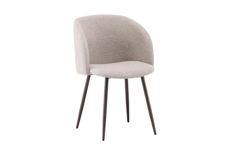 Greya Ruokatuoli käsinojilla, Beige bouclé / metallijalat pähkinä