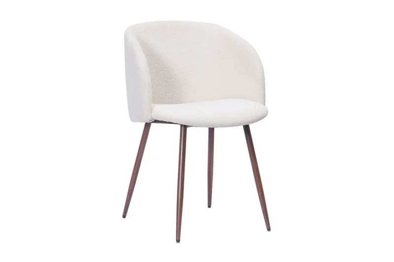 Greya Ruokatuoli käsinojilla, Valkoinen buklee / Metallijalat pähkinä