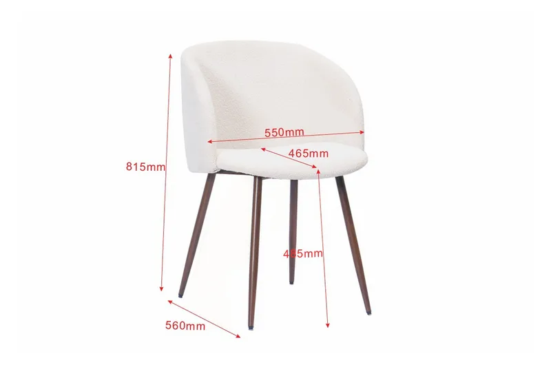 Greya Ruokatuoli käsinojilla - Valkoinen buklee / Metallijalat pähkinä - Huonekalut - Tuoli & nojatuoli - Ruokapöydän tuolit