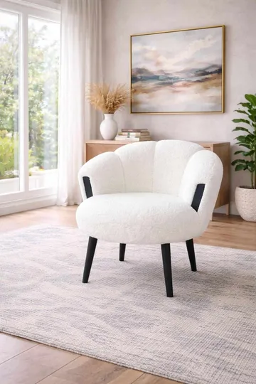 Hafing moderni pyöreä nojatuoli bouclé-kankaasta metallijaloilla - Offwhite - Huonekalut - Tuoli & nojatuoli - Nojatuoli & lepotuoli