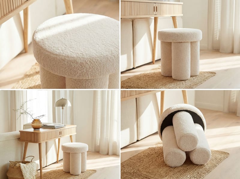 Ölvik pyöreä istuinrahi 40 cm teddy-kankaasta - vaalea kermanvärinen - Huonekalut - Tuoli & nojatuoli - Jakkara & jalkarahi - Säkkirahi