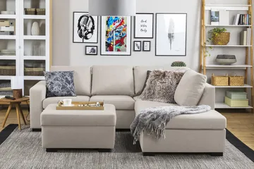 Jalkarahi Nevada säilytyksellä 80x65 - Beige - Huonekalut - Tuoli & nojatuoli - Jakkara & jalkarahi - Rahi