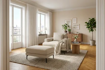 Menard Premium -jalkarahi kankaasta - Beige - Huonekalut - Tuoli & nojatuoli - Jakkara & jalkarahi - Rahi