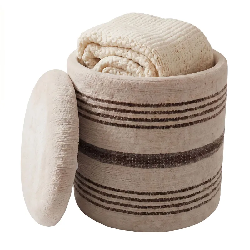Nirek pyöreä säilytysrahi villakankaasta, vaalea beige