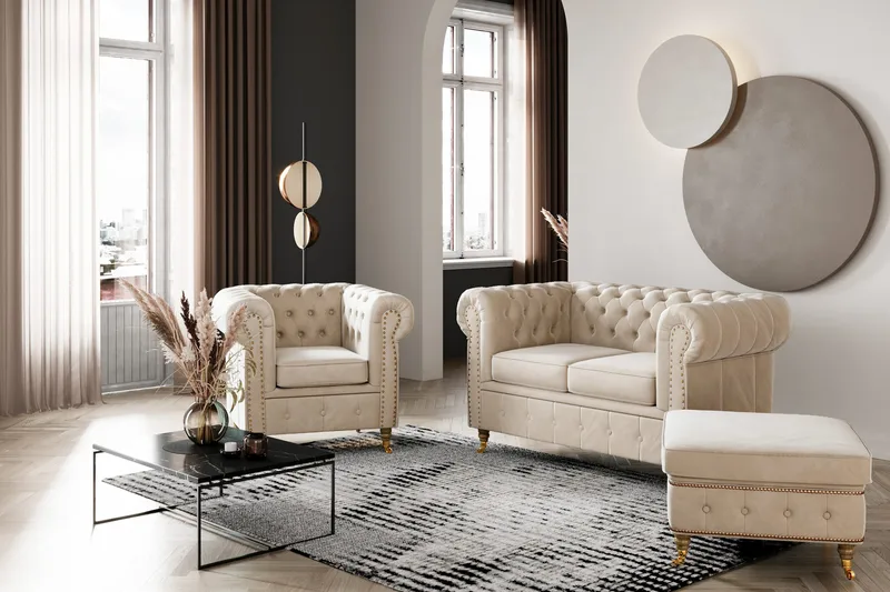 Jalkarahi Chester Deluxe Sametti - Beige - Huonekalut - Tuoli & nojatuoli - Jakkara & jalkarahi - Rahi
 - Chesterfield-rahi